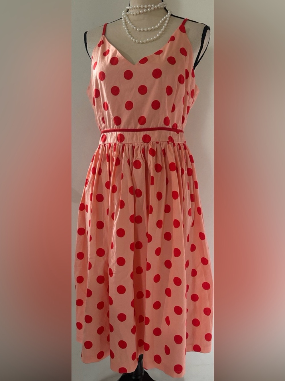 Lindy Bop Pink Polka Dot Sundress with Red Spots